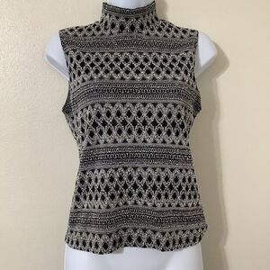 Vintage Y2K Black Feminine Embroidered Boho Chic Turtleneck Sleeveless Top PS